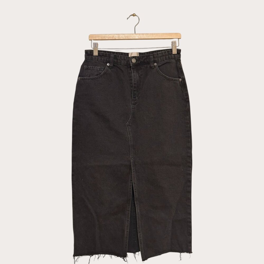 Industry Black Midi Skirt – Size 6 | Front Slit
